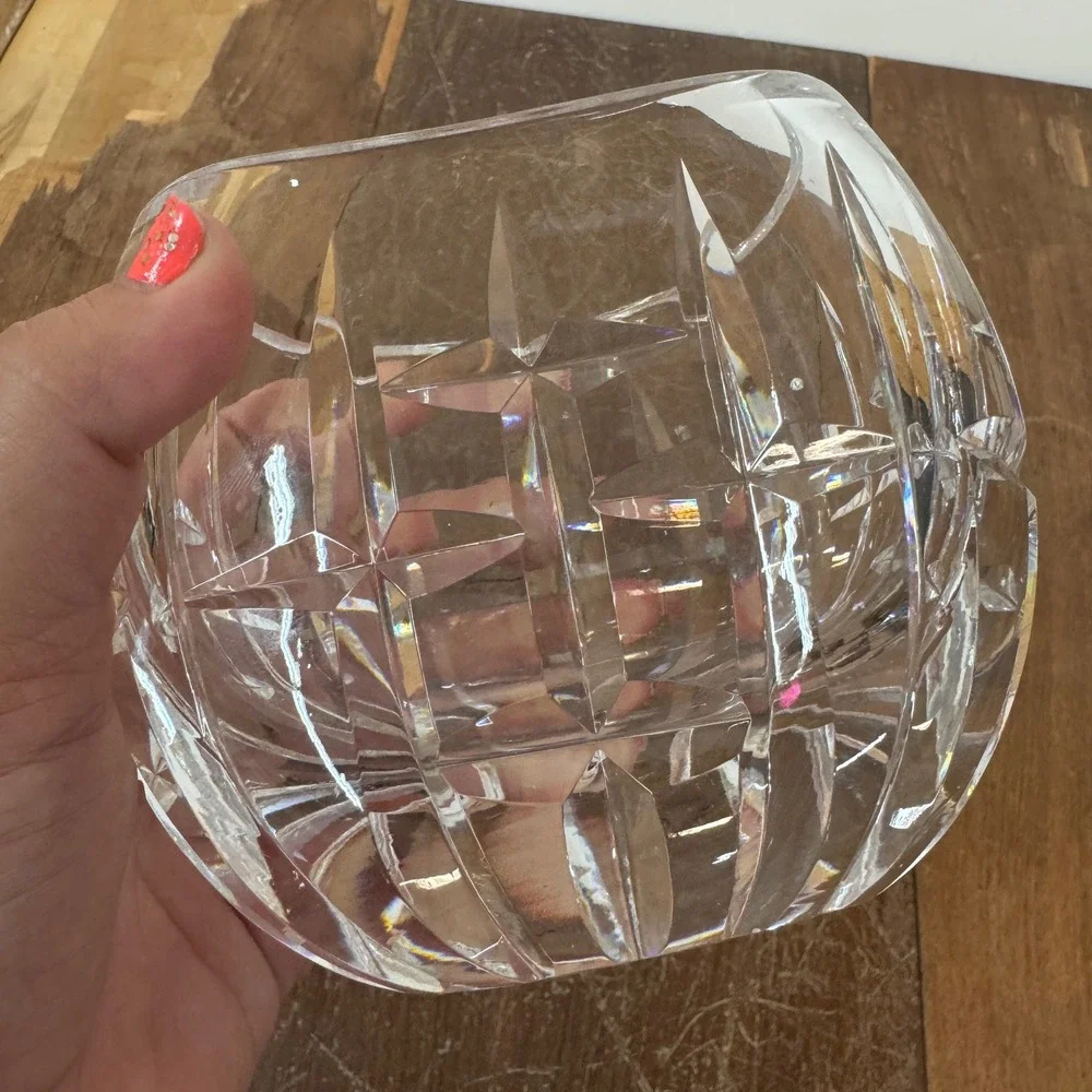 Oval Crystal Squat‎ Vase Candle Holder Cut Glass Decor